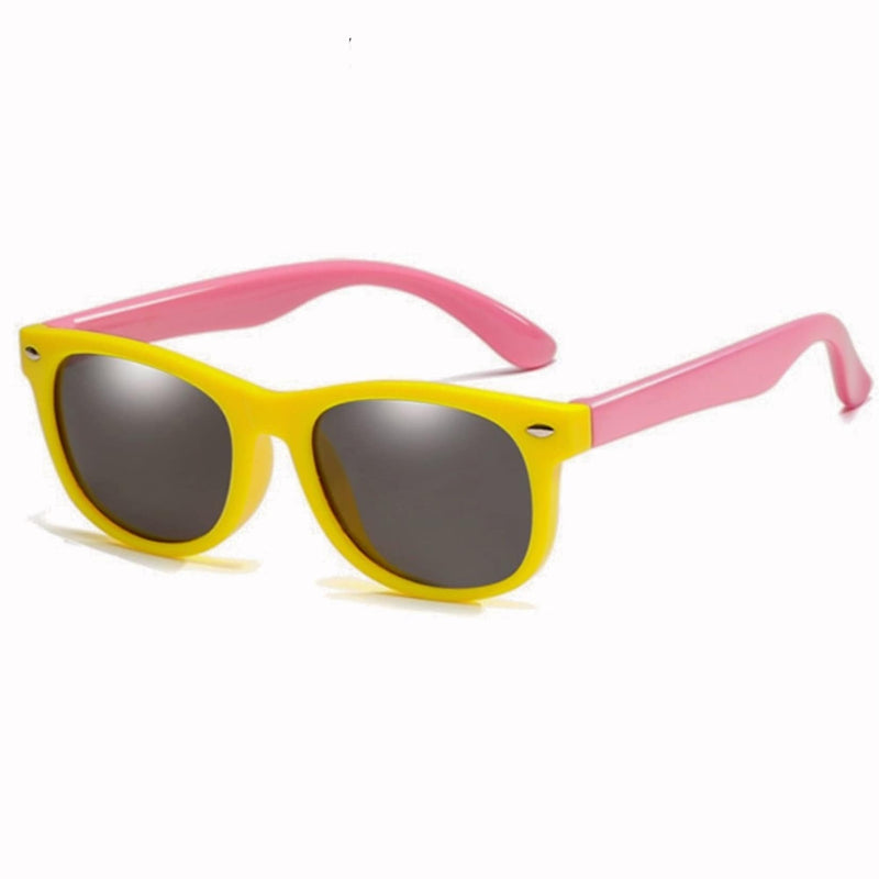 oculos infantil flexivel polarizado amarelo e rosa, oculos de sol flexivel infantil