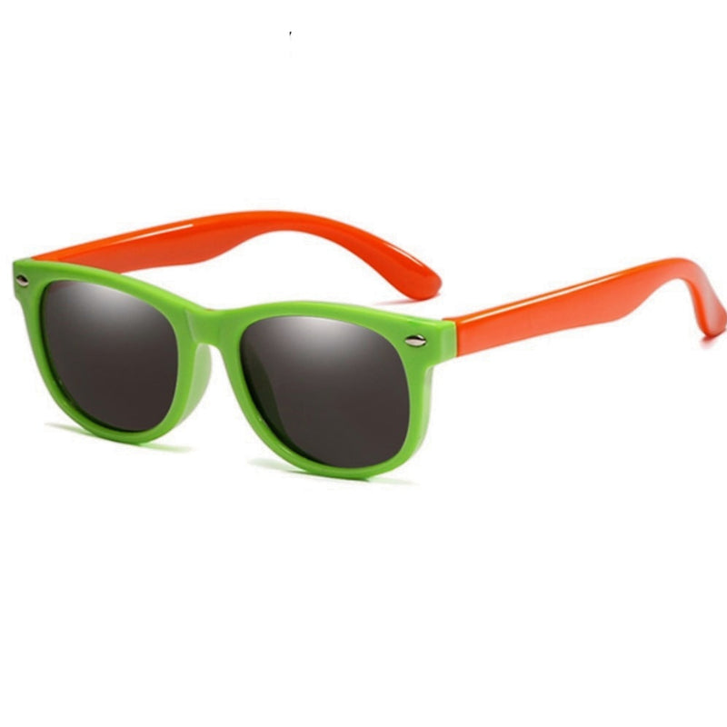 oculos infantil flexivel polarizado verde e laranja, oculos de sol infantil flexivel polaroid